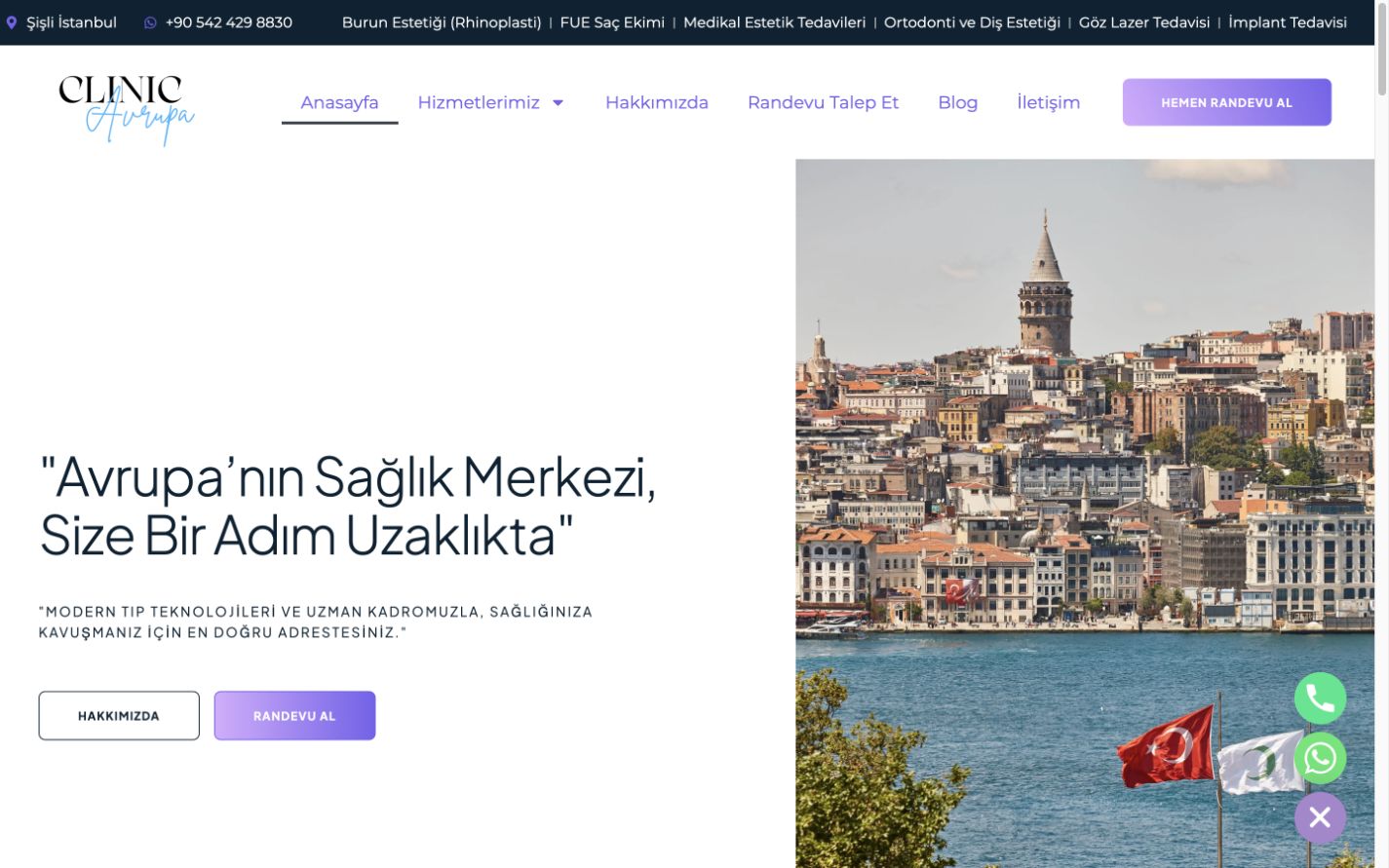 Clinic Avrupa healthcare website homepage