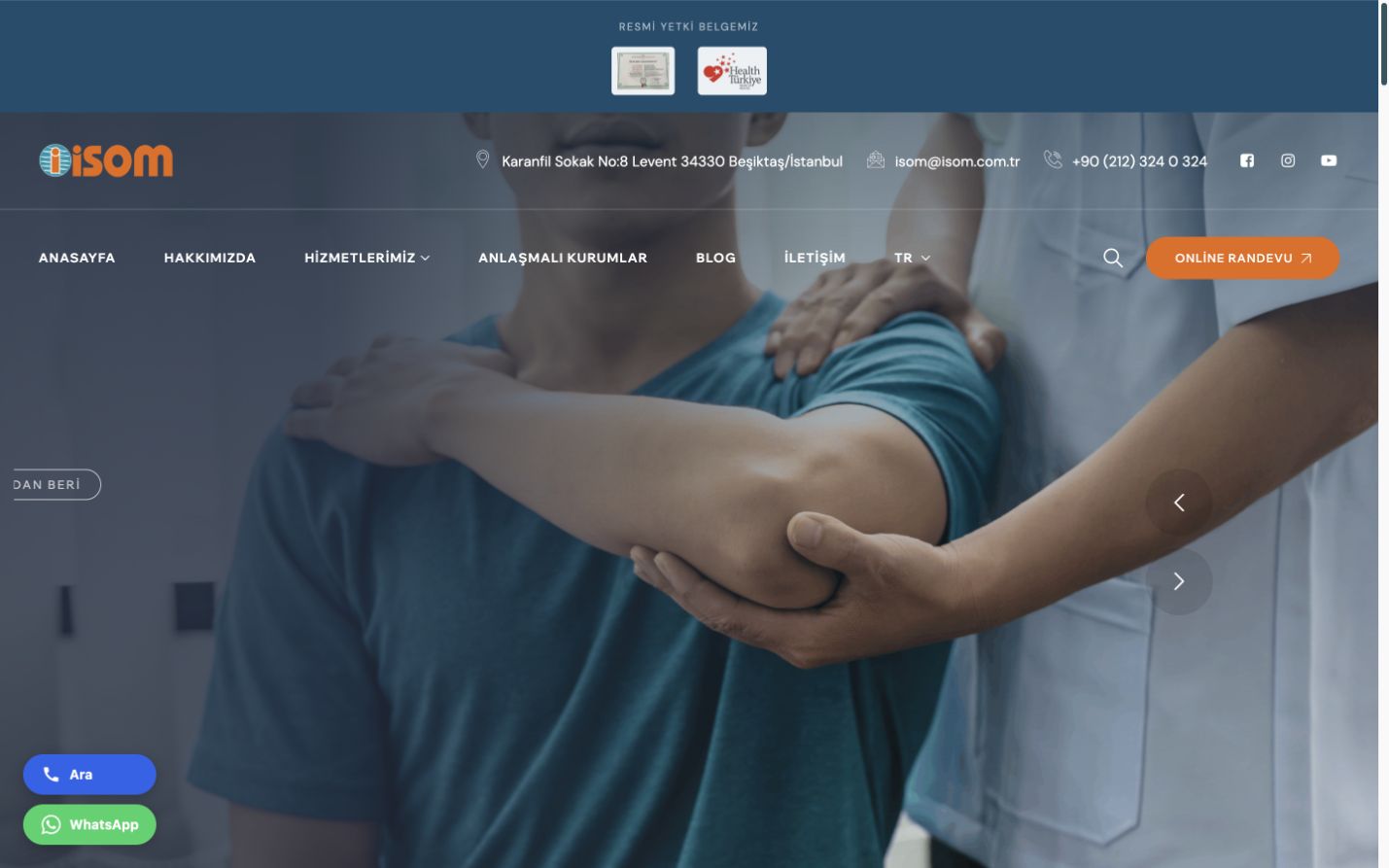 İSOM orthopaedics website interface