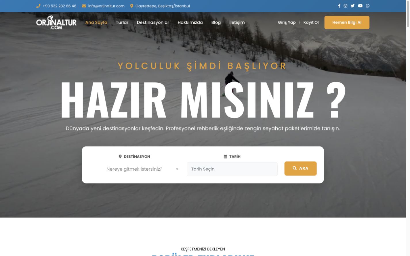 Orjinaltur travel website homepage